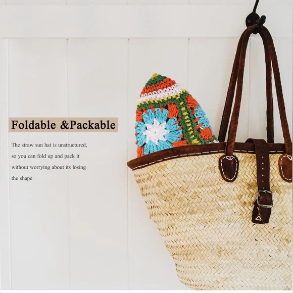 Boho Crochet Straw Hat - Picture 4 of 10